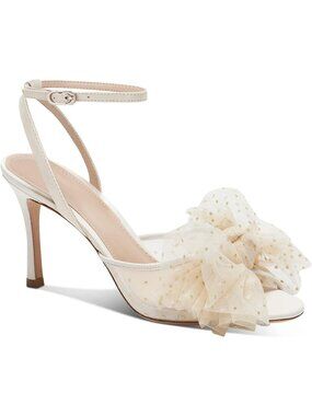 Women's Beige Mesh Bow Tie Slingback Peep Toe High Stiletto Summer Heel